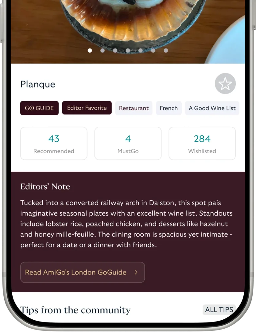 AmiGo place page with the editors' note unlocked